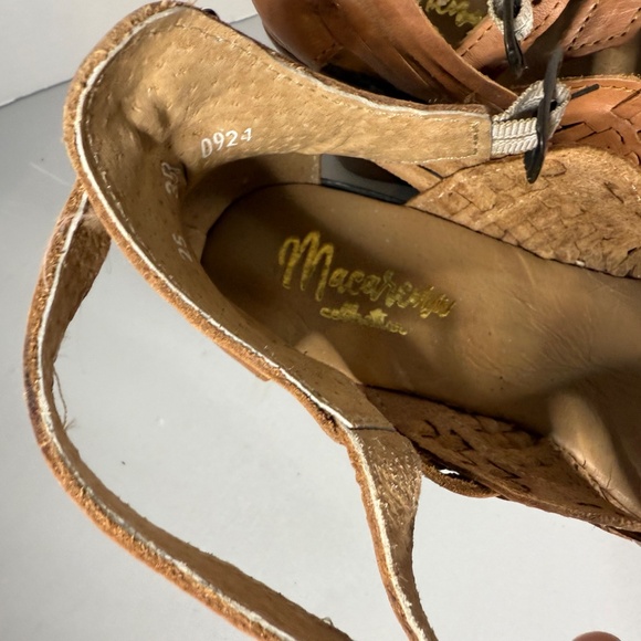 Macarena Woven Leather Platform Sandals Tan Block Heel Boho Festival Style Sz 8 - Picture 6 of 10